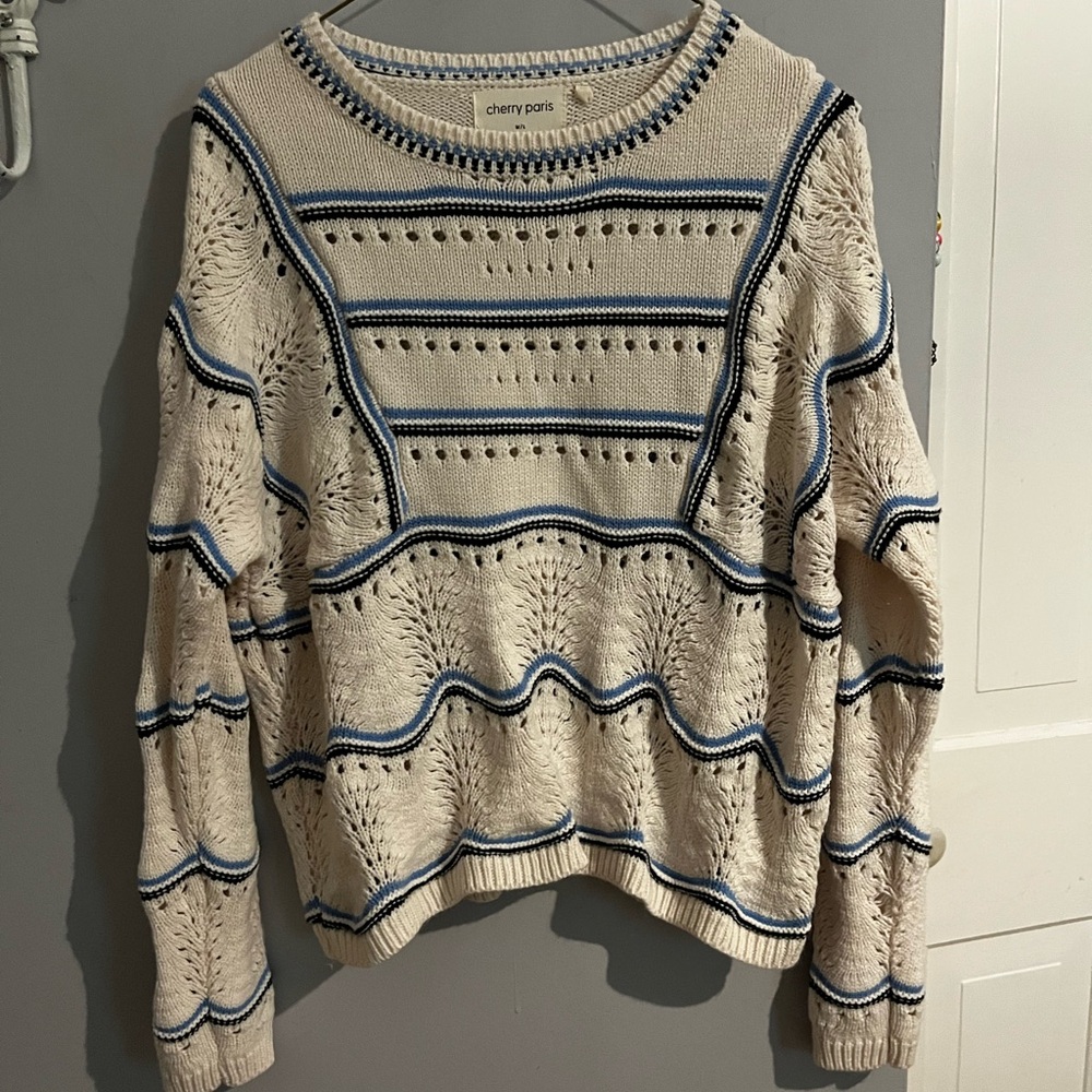 Cream and Blue Women's Sweater